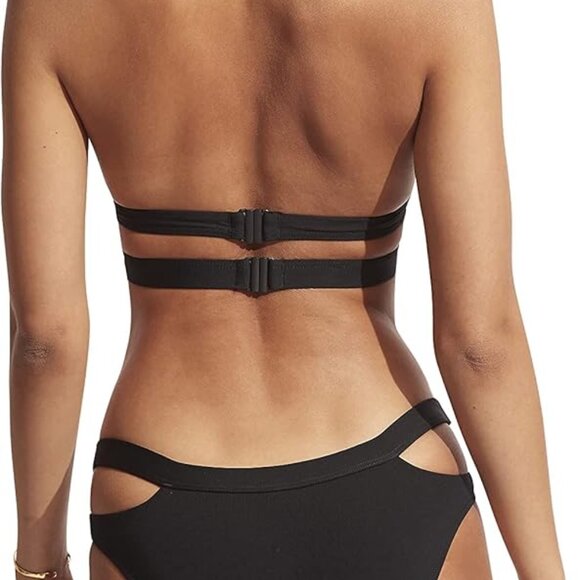 NWT SEAFOLLY COLLECTIVE SPLIT BAND 2 PIECE BLACK SURFER GLAM BIKINI SIZE 8 - Picture 8 of 14